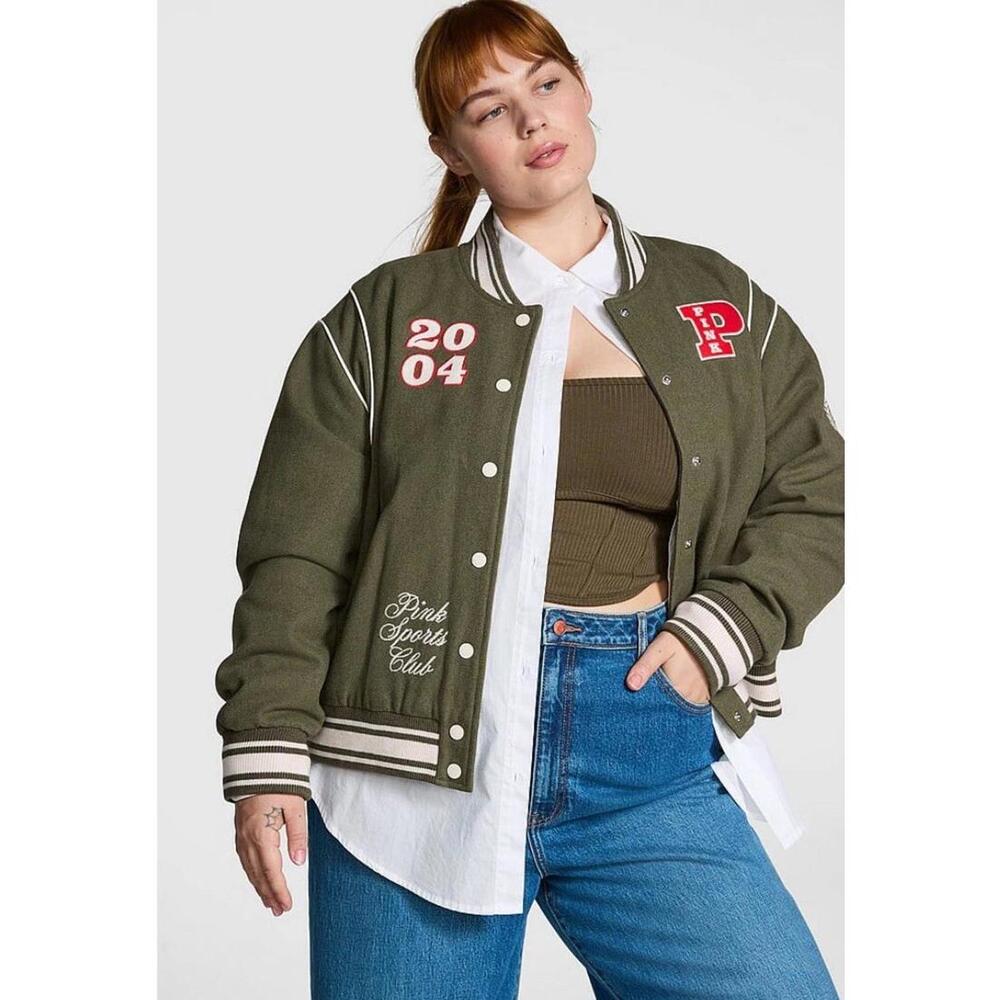 Victorias Secret PINK Varsity Jacket Olive L